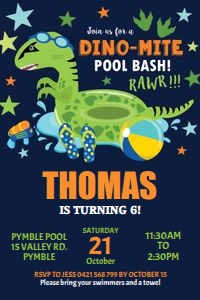 Dinosaur Floatie Pool Party Invitation 1A 4"x6" design preview