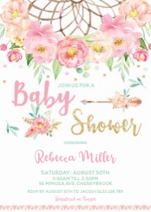 Boho Pink Floral Baby Shower Invitation 5"x7": Boho Pink Floral Baby Shower Invitation 5"x7"