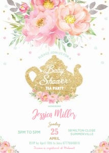 Pink Floral Baby Shower Tea Party Invitation 5"x7" - BF1: Pink Floral Baby Shower Tea Party Invitation 5"x7" - BF1