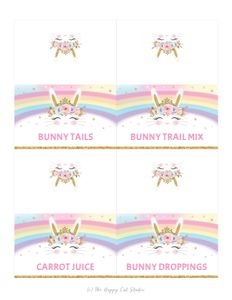 Rainbow Bunny Food Tents - Letter Size Paper: Rainbow Bunny Food Tents - Letter Size Paper