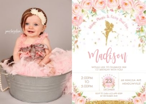 Pink Floral Fairy Invitation Photo 5"x7" FF1: Pink Floral Fairy Invitation Photo 5"x7" FF1