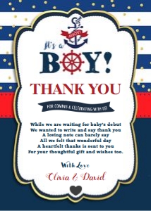 Ahoy Nautical Baby Shower Thank You Card 5"x7": Ahoy Nautical Baby Shower Thank You Card 5"x7"