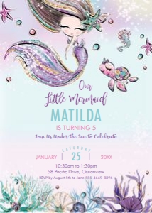 Whimsical Mermaid Invitation 5"x7": Whimsical Mermaid Invitation 5"x7"