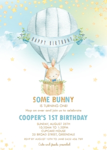 Hot Air Balloon Bunny Birthday Invitation 5"x7" design preview