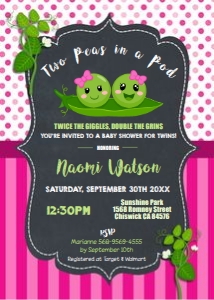 Two Peas in a Pod Pink Baby Shower Invitation 5"x7": Two Peas in a Pod Pink Baby Shower Invitation 5"x7"