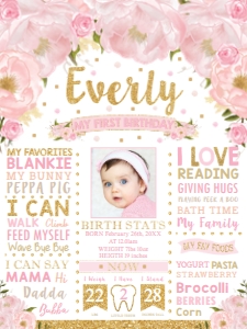 Blush Floral Milestone Sign 12"x16" design preview