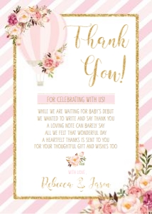 Sweet Floral Hot Air Baloon Baby Shower Thank You 5"x7" design preview