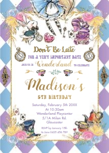 Alice in Wonderland Invitation 5"x7" design preview
