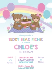 Teddy Bear Picnic Invitation 5"x7" design preview