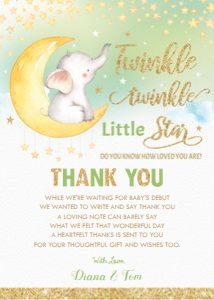 Twinkle Little Star Elephant Green Thank You Card 5"x7" design preview