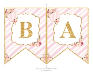 Sweet Floral Hot Air Balloon Flag Banner - 2 per Letter Size Paper design preview