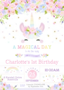 Unicorn Pastel Floral Invitation 5"x7": Unicorn Pastel Floral Invitation 5"x7"