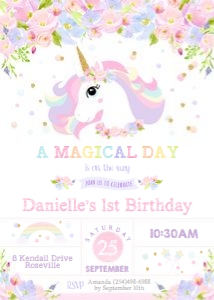 Unicorn Magic Floral Invitation 5"x7" UB8 design preview