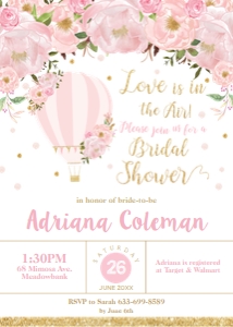Blush Floral Hot Air Balloon Bridal Shower Invitation 5"x7": Blush Floral Hot Air Balloon Bridal Shower Invitation 5"x7"
