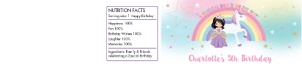 Princess and Unicorn Water Bottle Label for 600ml / 20oz bottle - Black Hair: Princess and Unicorn Water Bottle Label for 600ml / 20oz bottle - Black Hair