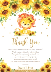 Lion Sunflower Thank You Card 5"x7": Lion Sunflower Thank You Card 5"x7"
