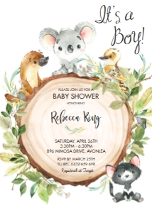 Rustic Australian Animals Baby Shower Invitation 5"x7": Rustic Australian Animals Baby Shower Invitation Bundle