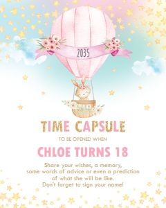 Hot Air Balloon Bunny Pink Time Capsule Sign 8"x10" design preview