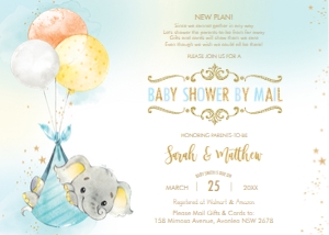 Elephant Boy Balloons Baby Shower by Mail Invitation 5"x7" design preview