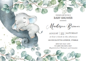 Elephant Greenery Invitation 5"x7" design preview