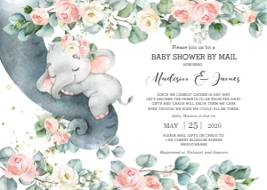 Elephant Blush Floral Greenery Baby Shower by Mail Invitation 5"x7" design preview