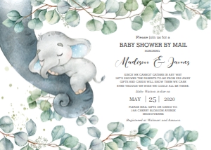 Elephant Greenery Baby Shower by Mail Invitation 5"x7" design preview