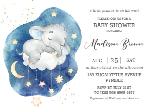 Dreamy Elephant Cloud Invitation 5"x7" design preview