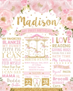 Carousel Blush Floral Milestone Sign 16"x20": Carousel Blush Floral Milestone Sign 16"x20"
