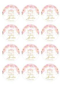 Carousel Blush Floral 6cm Round Labels: Carousel Blush Floral 6cm Round Labels