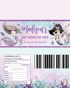 Mermaid and Pirate Twins Baby Shower Chocolate Bar Wrappers for Aldi Mini Choceur 40g design preview