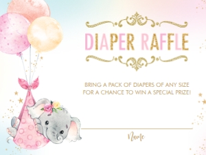 Elephant Girl Balloon Diaper Raffle Insert design preview