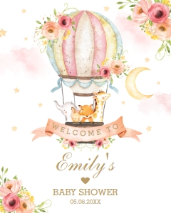Hot Air Balloon Floral Cute Animals Welcome Sign 16"x20" design preview