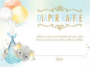Elephant Boy Balloon Diaper Raffle Insert 3"x4" design preview