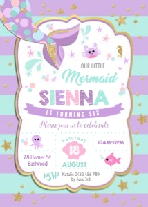 Chic Mermaid Turquoise Gold Invitation 5"x7" design preview