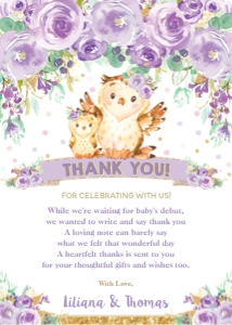 Owl Purple Floral Thank You OW3 - 5"x7" design preview