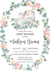 Pink Floral Greenery Invitation 5"x7" design preview