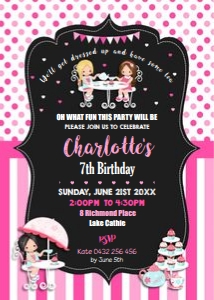 Girls Tea Party Chalkboard Invitation 5"x7" design preview