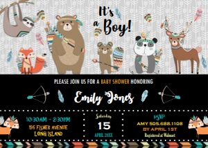 Tribal Woodland Animals Baby Shower Invitation 5"x7": Tribal Woodland Animals Baby Shower Invitation 4"x6"