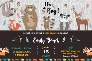 Tribal Woodland Animals Baby Shower Invitation 4"x6": Tribal Woodland Animals Baby Shower Invitation 4"x6"