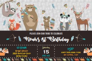 Tribal Woodland Animals Birthday Invitation 4"x6": Tribal Woodland Animals Birthday Invitation 4"x6"