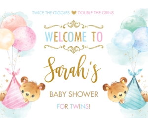 Twins Boy Girl Baby Bears Welcome Sign - 20"X16": Twins Boy Girl Baby Bears Welcome Sign - 24"x36"