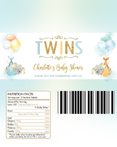 Elephant Twins Gender Neutral Balloons Chocolate Bar Wrapper design preview