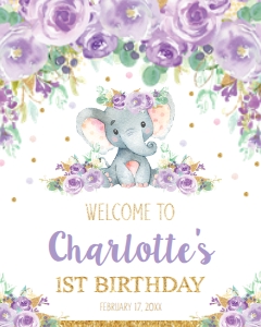 Purple Floral Elephant Welcome Sign 16"x20 - Birthday: Purple Floral Elephant Welcome Sign 16"x20"