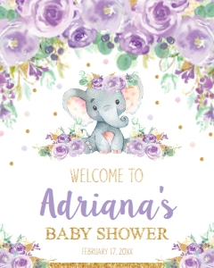 Purple Floral Elephant Welcome Sign 16"x20": Purple Floral Elephant Welcome Sign 16"x20"