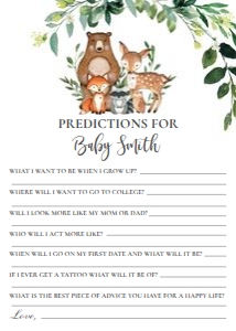 Rustic Greenery Woodland Animals Predictions Card 5"x7" design preview