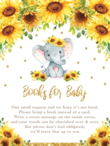 Elephant Sunflower Floral Books for Baby Card 3"x4" design preview