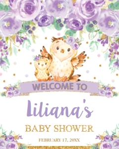 Purple Floral Owl Welcome Sign 16"x20" design preview