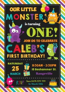 Cute Little Monsters Chalkboard Invitation 5"x7" design preview