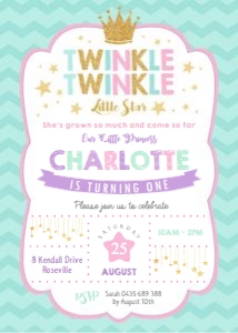Twinkle Little Star Turquoise Chevron Gold Invitation 5"x7" design preview