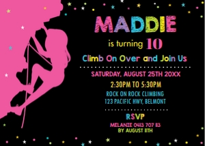 Rock Climbing Party Pink Invitation  5"x7": Rock Climbing Party Pink Invitation  5"x7"